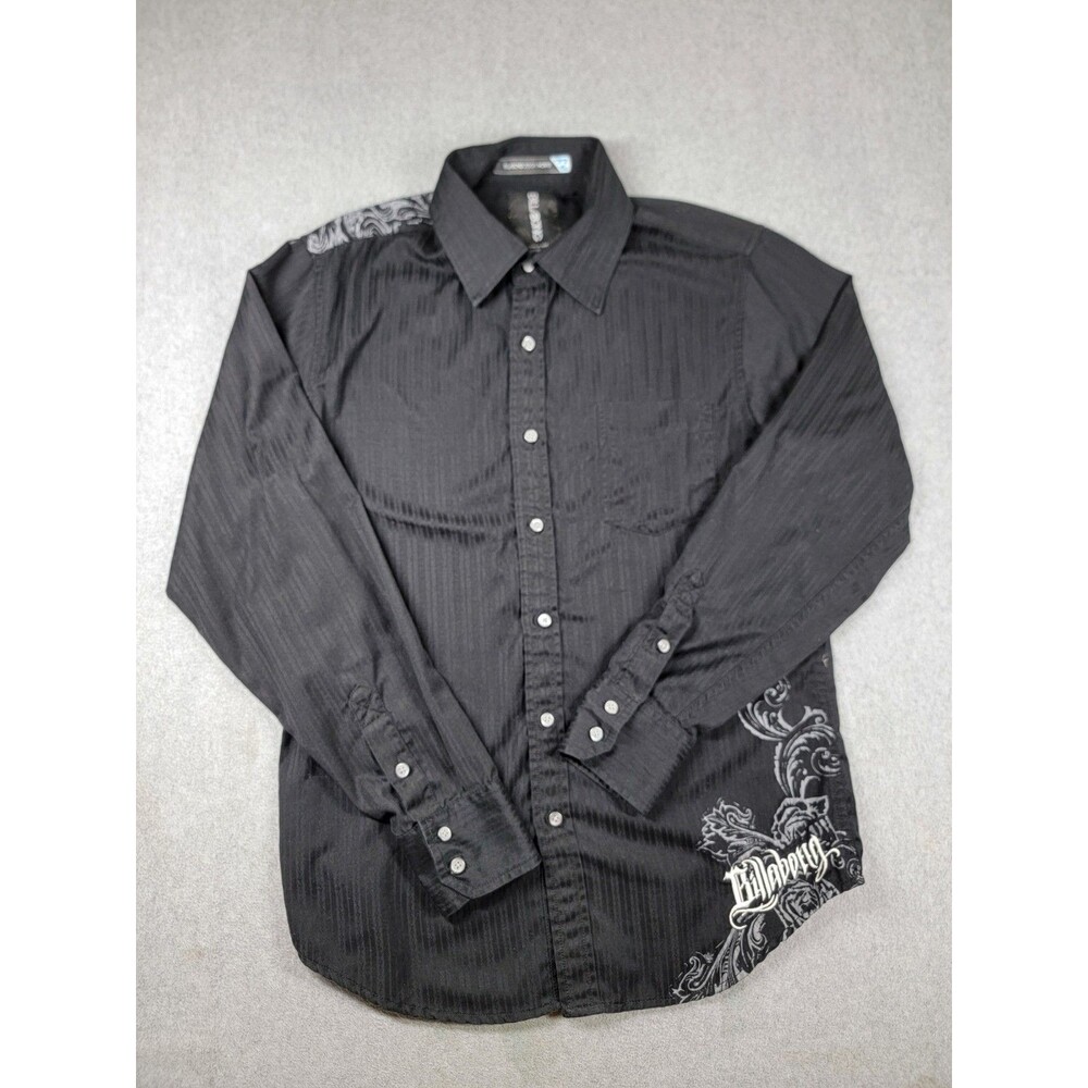 Vintage Billabong Button Shirt‎ Mens S Black Embroidered Big Logo Skull Y2K